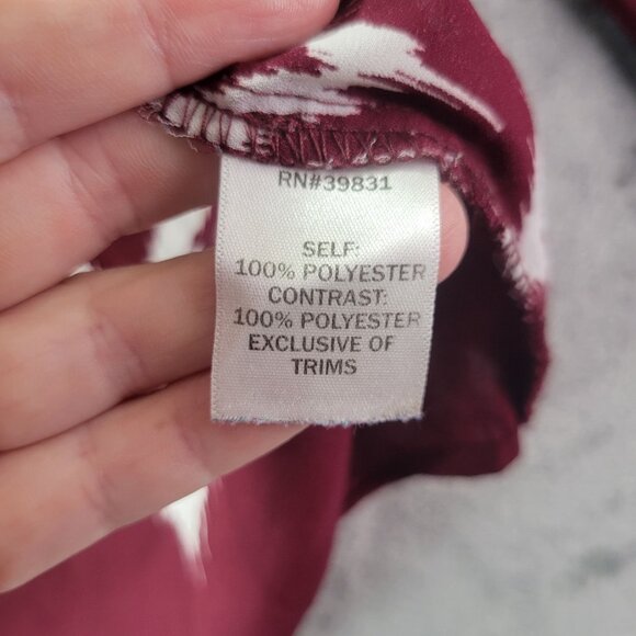 Jolt Womens Small Peasant Blouse Burgundy White Ikat Print Boho 3/4 Sleeve - Picture 8 of 10